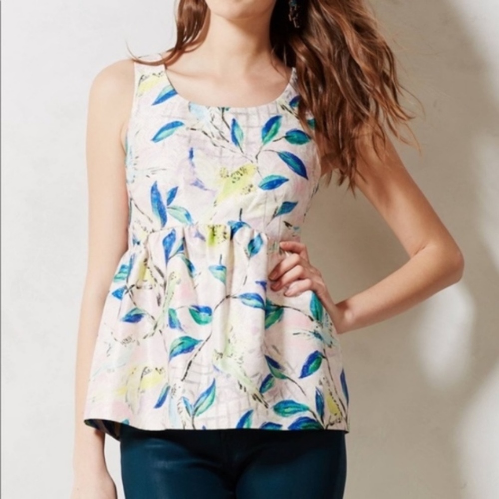 SALE Anthro Leifsdottir Yellow Brocade Peplum Bird